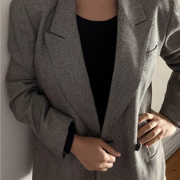 CHRISTIAN DIOR VINTAGE WOOL HOUNDSTOOTH DOUBLE-BREASTED WOMEN S BLAZER - Picture 3 of 11